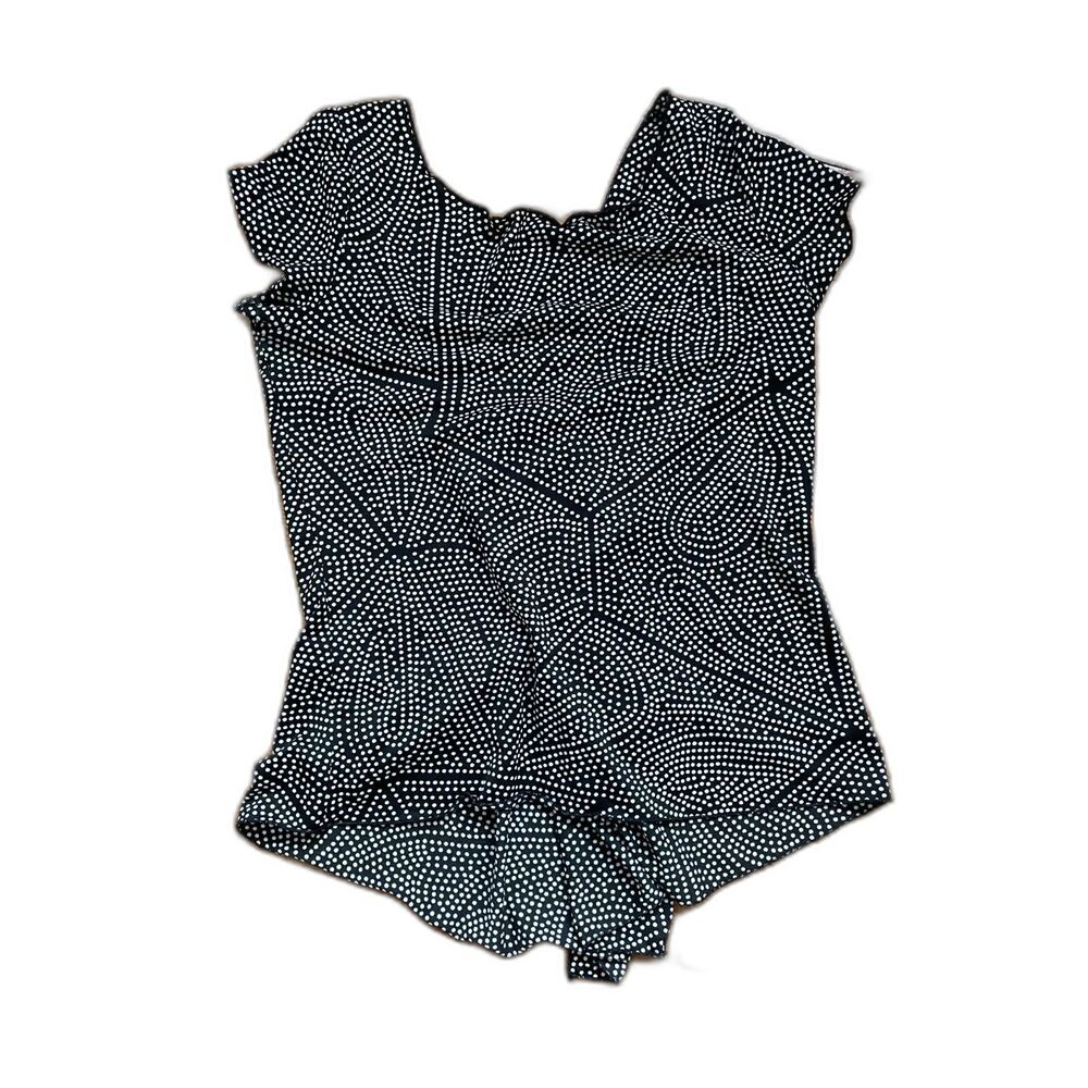 Vintage Y2K Black & White Optical Polka Dot Ruffle-Back Top Size S/M
